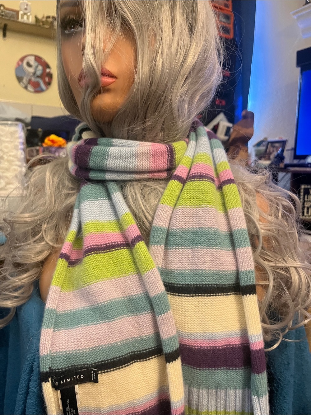 The Limited Pastel Multicolor Striped Knit Scarf Cashmere Blend S29